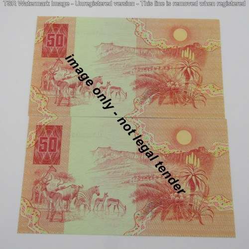 Pair of Gerhard de Kock R50 notes - 3rd issue - consecutive - UNC - AL8030080-AL8030081