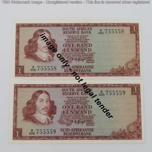Lot of 5 TW de Jongh 3rd issue R1 notes - uncirculated with consecutive numbers
