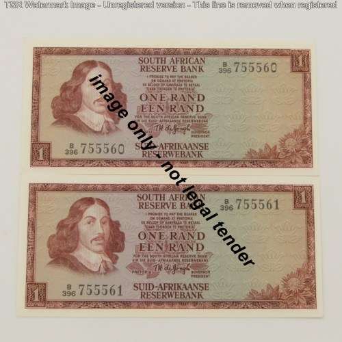 Lot of 5 TW de Jongh 3rd issue R1 notes - uncirculated with consecutive numbers
