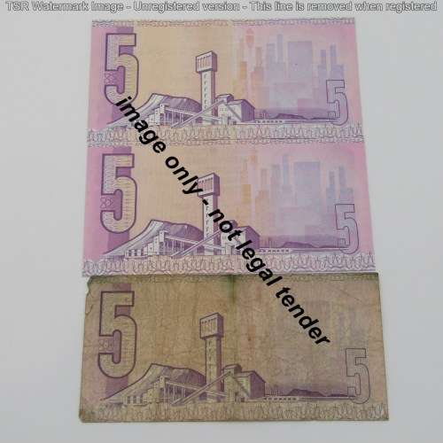 Lot of 3 South Africa R5 notes, De Jongh, De Kock and Stals