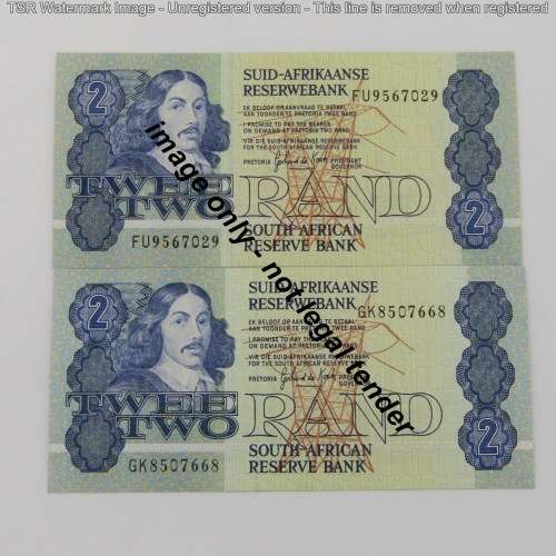 Lot of 5 South Africa GPC de Kock R2 notes with 2 consecutive numbers