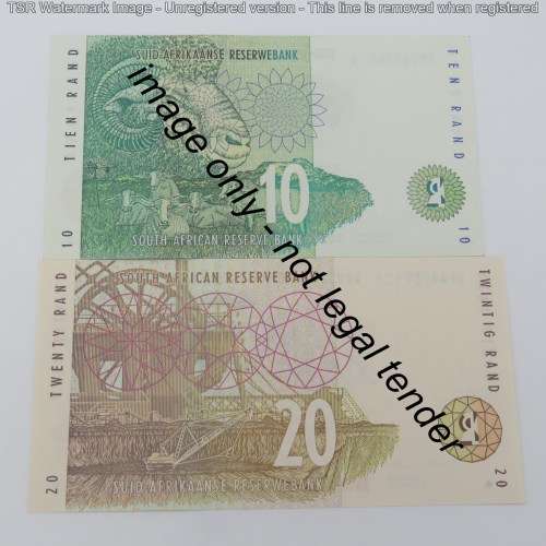 RSA Mboweni 1st issue R10 and R20 banknote - UNC but slightly impaired