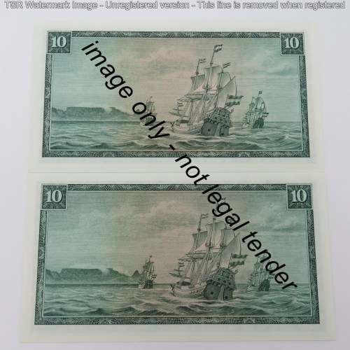Pair of TW de Jongh 3rd issue R10 notes - Consecutive - UNC - C331 # 978178 - 978179