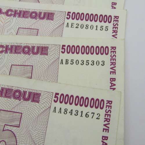 Lot of 5 Special Agro Zimbabwe cheques - 5 Billion Dollars series - AA, AB, AC, AD and AE