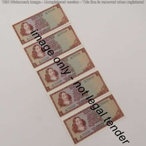 TW de Jongh 3rd Issue Lot of 25 x R1 banknotes with consecutive numbers