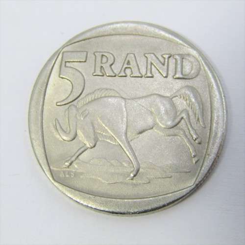 1994 South Africa R5 error coin struck on top of Inauguration R5