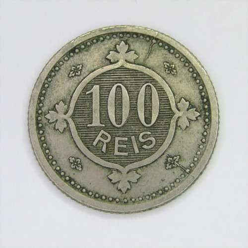 1900 Portugal 100 Reis with 2 cracked die marks reverse