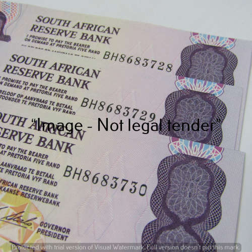 CL Stals 1st Issue R5 bank notes - Lot of 3 uncirculated with consecutive numbers
