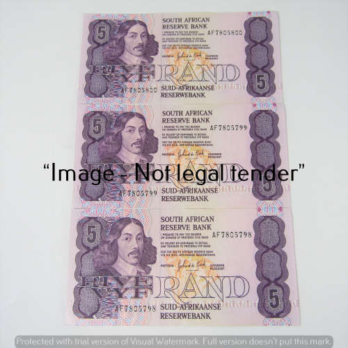 GPC de Kock 3rd Issue R5 bank notes uncirculated with consecutive numbers - lot of 3