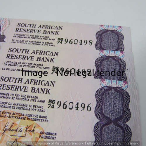 GPC de Kock 3rd Issue R5 bank notes uncirculated with consecutive numbers - lot of 3
