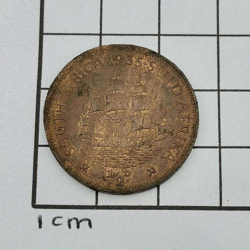 South Africa 1935 half penny XF+ with some nicks - all jewels on crown visible