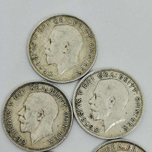 Lot of George 5 British silver sixpences - 1911,1914,1915,1916,1918 - All very fine