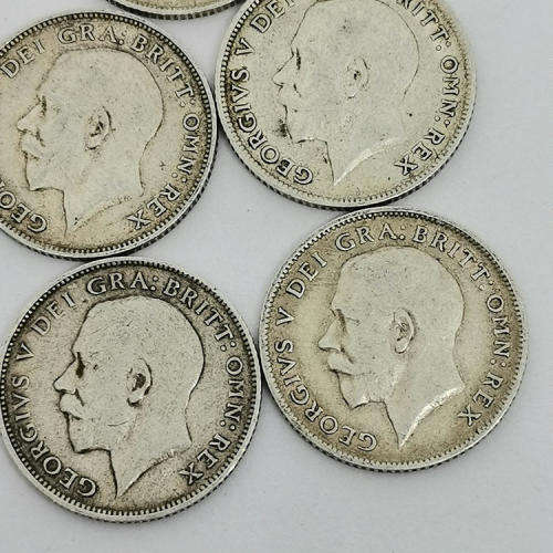 Lot of George 5 British silver sixpences - 1911,1914,1915,1916,1918 - All very fine