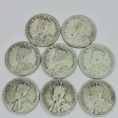 South Africa Lot of 8 George 5 Two Shilling coins - 1924,1926,1928,1929,1930,1932,1935 and 1936