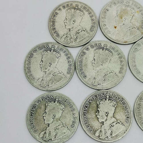 South Africa Lot of 8 George 5 Two Shilling coins - 1924,1926,1928,1929,1930,1932,1935 and 1936