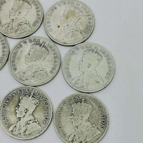 South Africa Lot of 8 George 5 Two Shilling coins - 1924,1926,1928,1929,1930,1932,1935 and 1936