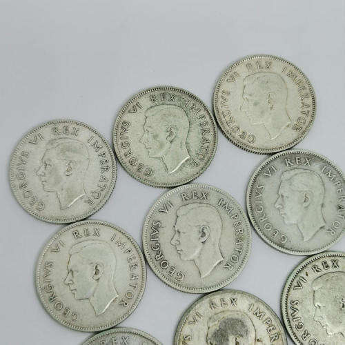 Lot of 9 South Africa 2 Shilling coins George 6 - 1937 to 1945 some VF - Excellent starter lot