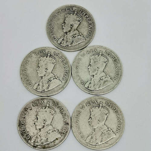 Lot of 5 Union of South Africa Two and a Half Shillings - Half Crown  1923,1924,1925,1927,1928