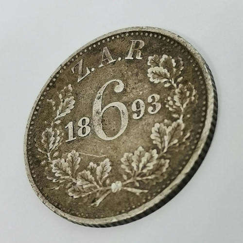 ZAR Paul Kruger 1893 sixpence VF+