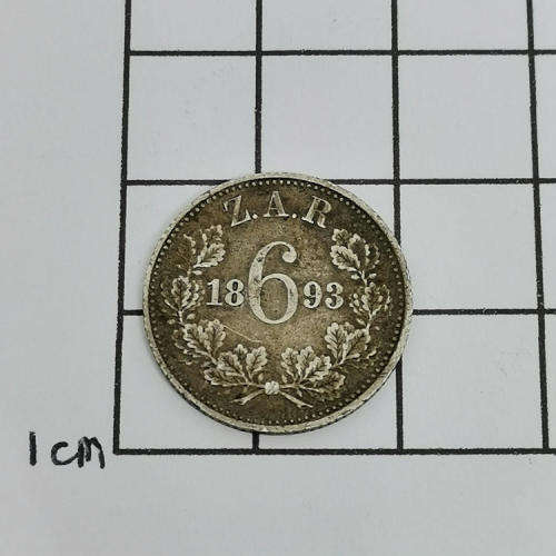 ZAR Paul Kruger 1893 sixpence VF+
