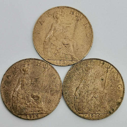 Great Britain 1919 and 1920 and 1921 farthings - all AU+