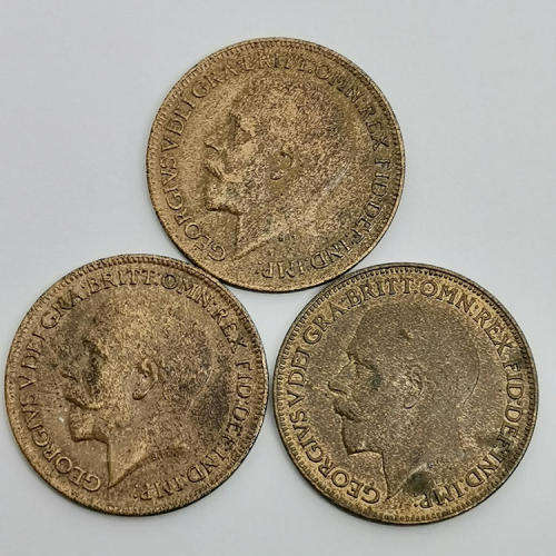 Great Britain 1919 and 1920 and 1921 farthings - all AU+