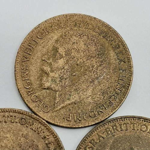 Great Britain 1919 and 1920 and 1921 farthings - all AU+