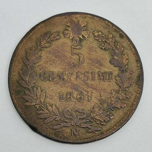 Italy 1861 Copper 5 centesimi