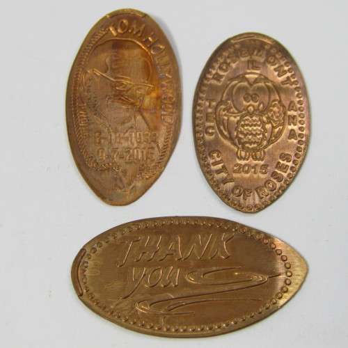 Lot of 3 different elongated cents - Tom Hollywood, Thank you, Rosemont