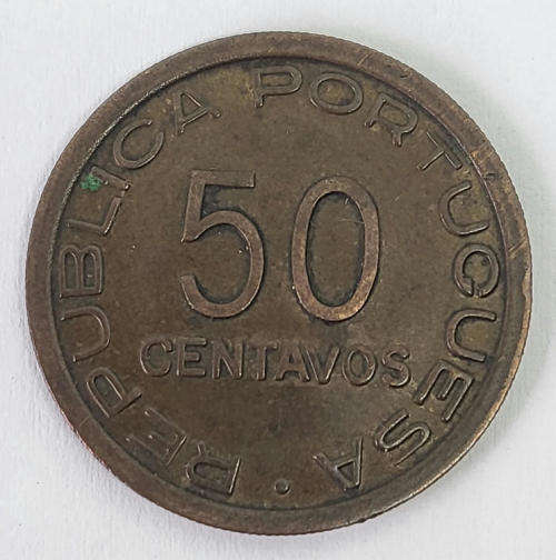 1945 Fifty Centavos AU - Cracked die mark through 4 of 1945