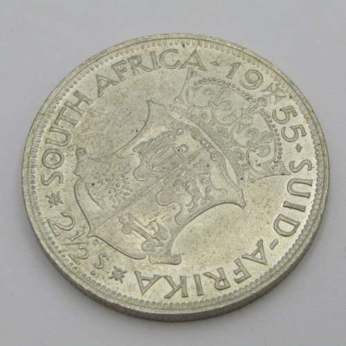 1955 SA Union error half crown - cracked die through A