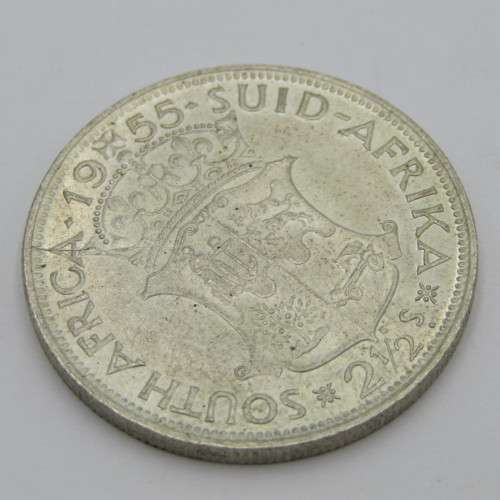1955 SA Union error half crown - cracked die through A