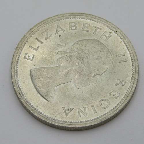 1955 SA Union error half crown - cracked die through A