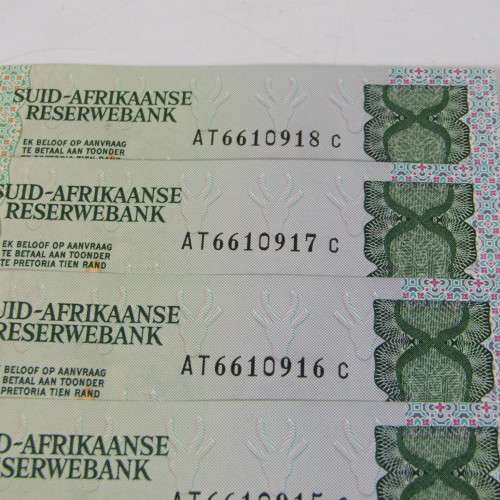 South Africa CL Stals R10 lot of 5 bank notes with consecutive numbers