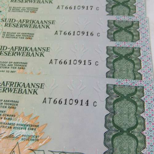 South Africa CL Stals R10 lot of 5 bank notes with consecutive numbers