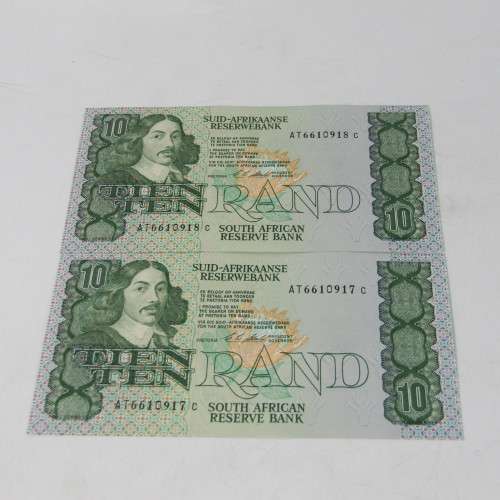 South Africa CL Stals R10 lot of 5 bank notes with consecutive numbers