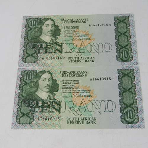 South Africa CL Stals R10 lot of 5 bank notes with consecutive numbers