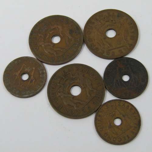 Lot of 11 different year Rhodesia & Nyasaland half pennies & pennies