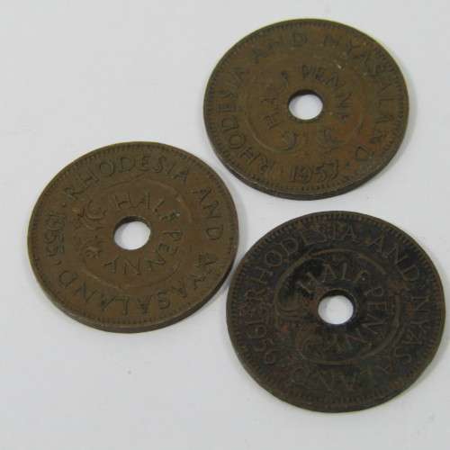 Lot of 11 different year Rhodesia & Nyasaland half pennies & pennies