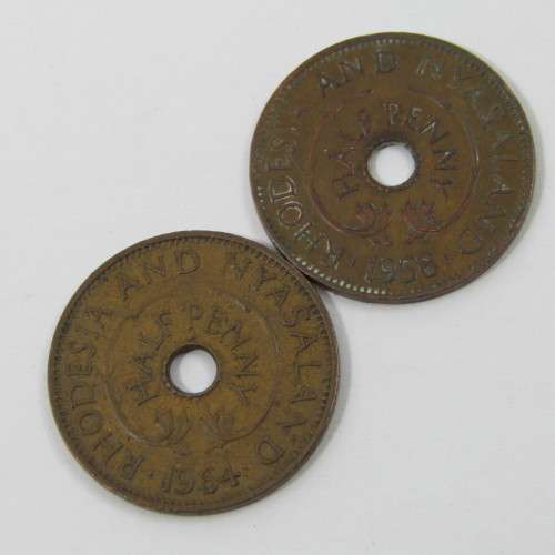 Lot of 11 different year Rhodesia & Nyasaland half pennies & pennies