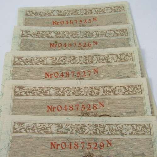 Lot of 5 German bank notes with consecutive numbers - Issued 1910 - rarely found