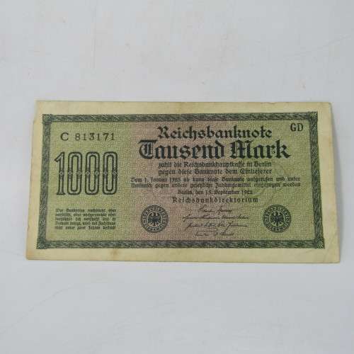 Lot of 4 different types of 1000 Mark Reichs bank notes - different colors