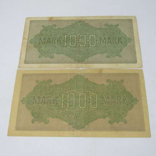 Lot of 4 different types of 1000 Mark Reichs bank notes - different colors