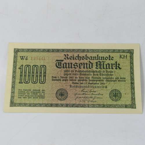 Lot of 4 German Reichs bank notes - 1000 Mark issued 1922 with consecutive numbers