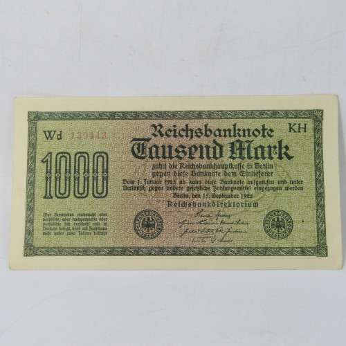 Lot of 4 German Reichs bank notes - 1000 Mark issued 1922 with consecutive numbers