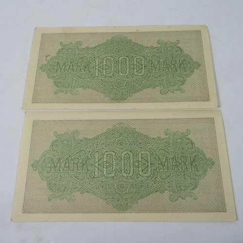 Lot of 4 German Reichs bank notes - 1000 Mark issued 1922 with consecutive numbers