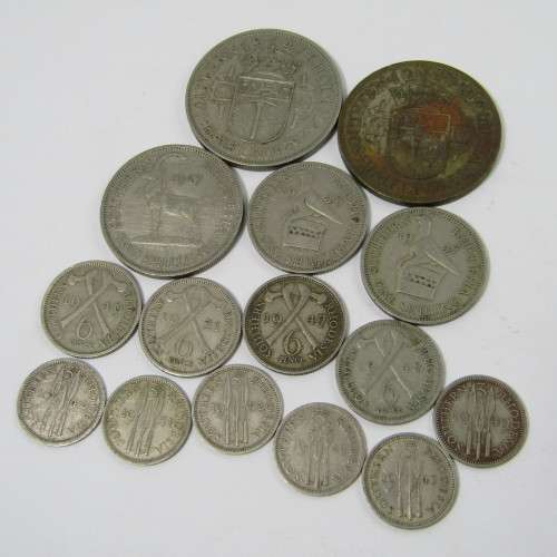 Lot of 15 Southern Rhodesia 3d, 6d, Shilling, 2 Shilling & Half Crown coins - all different