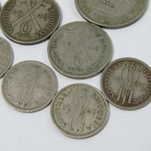 Lot of 15 Southern Rhodesia 3d, 6d, Shilling, 2 Shilling & Half Crown coins - all different