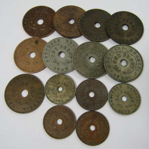 Lot of 14 Southern Rhodesia half pennies & pennies