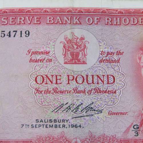 Rhodesia banknote one pound 7 September 1964 - Very Fine - with folds and creases